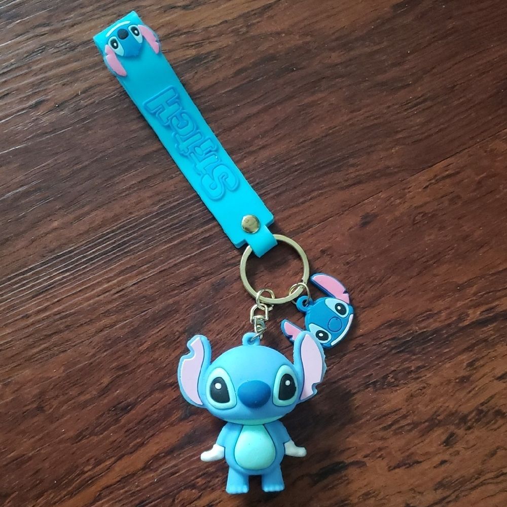 Disney Lilo & Stitch 3D Silicone Chic Kawaii Cute Modern Blue Strap Keychain